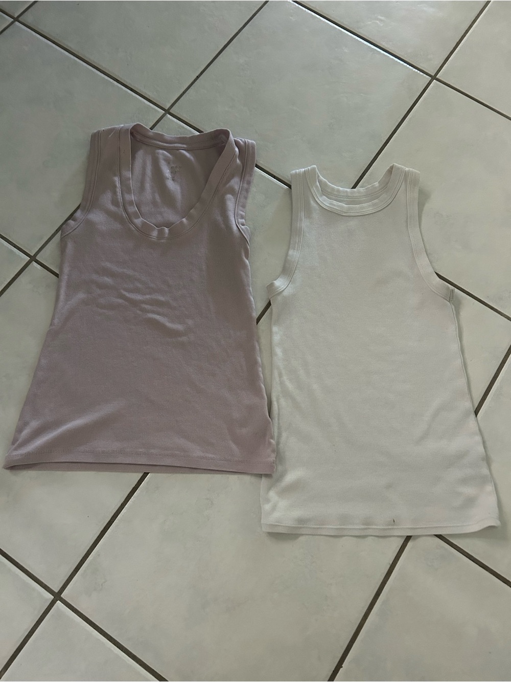 a new day Women’s Ribbed Tank Tops in White & Light Lavender